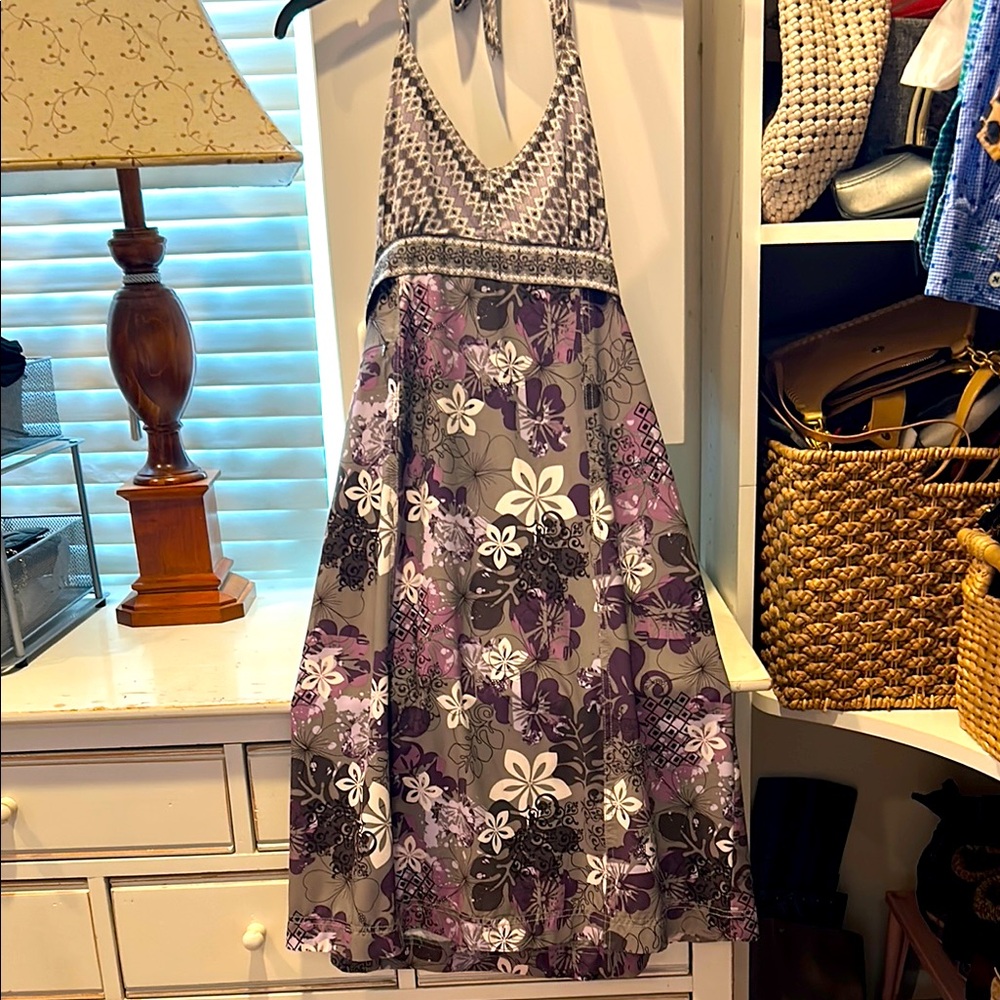 Floral Halter Dress in Purple and Gray